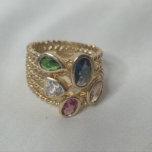 Elegant Multi-Stone Gold Toned Ring 6.5